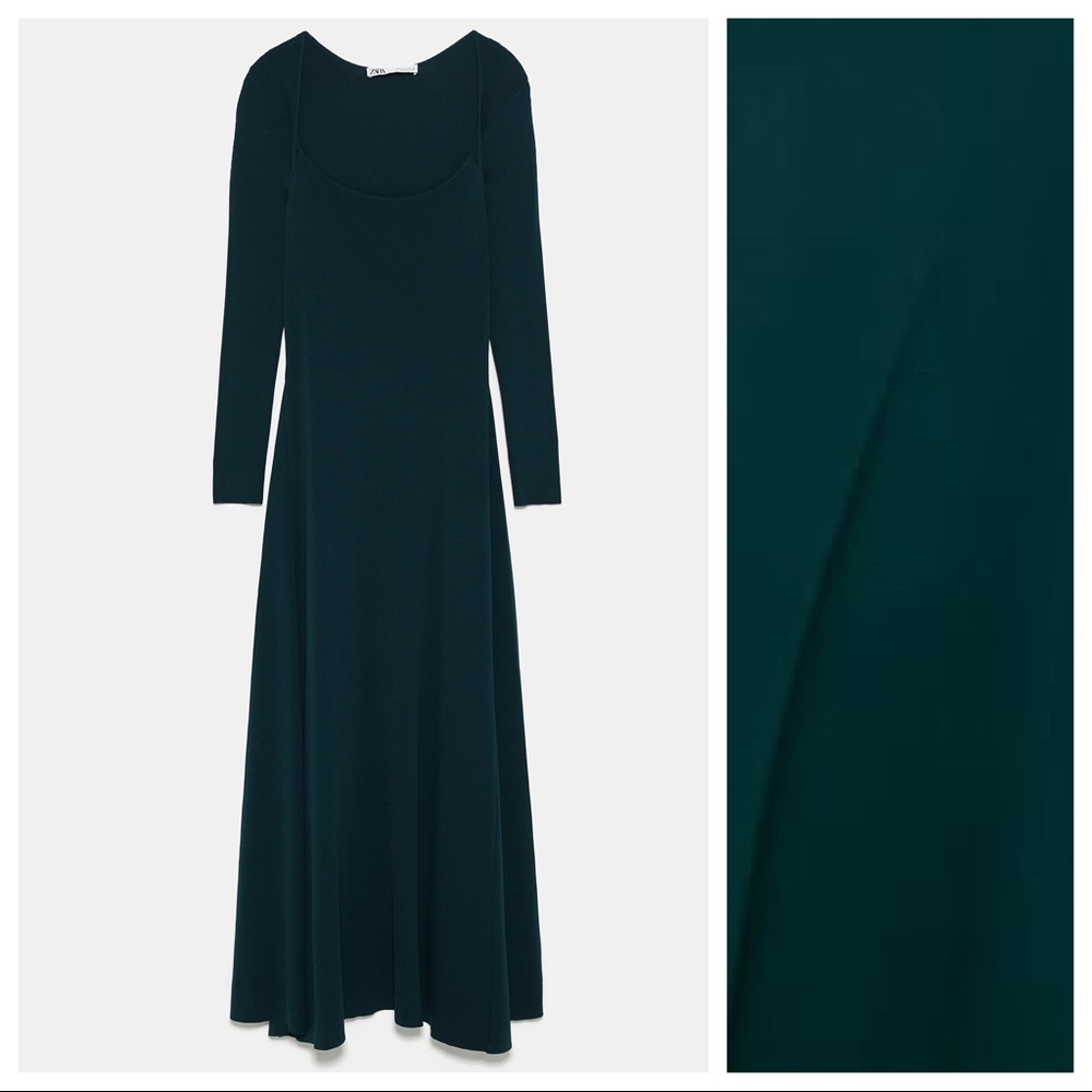 COPY - NWT. Zara Green Knit A-line Maxi Dress. Size S. - Picture 5 of 9